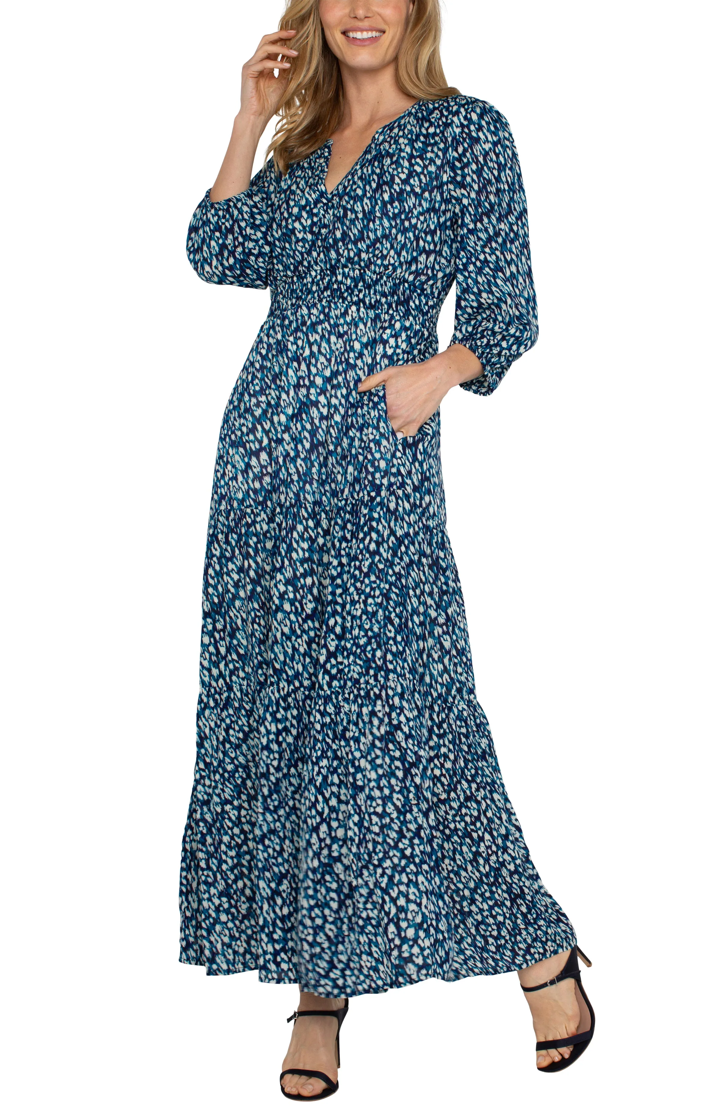 3/4 SLEEVE TIERED MAXI DRESS