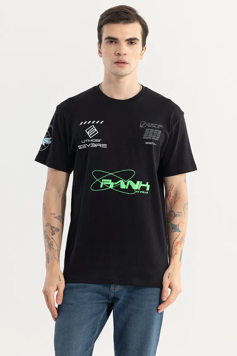 Another World Reflective Print Black T-Shirt