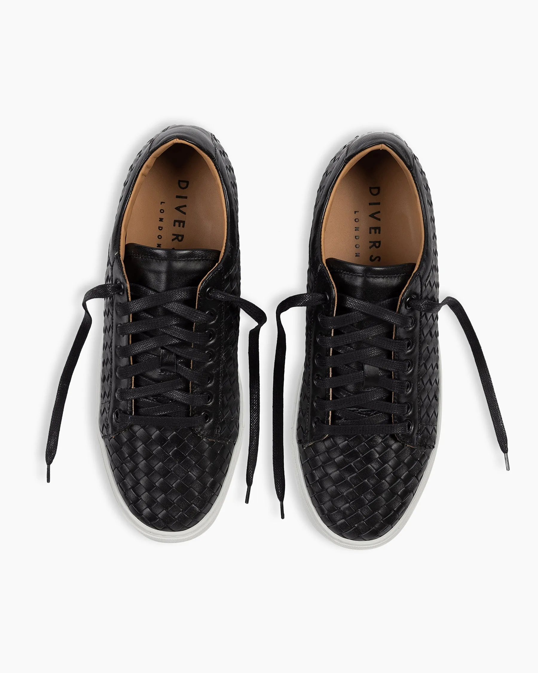 Black on White Hand Woven Sneakers