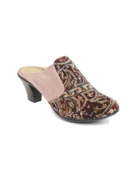 Brown & Pink Kalamkari Block Printed Handcrafted Mule Heels