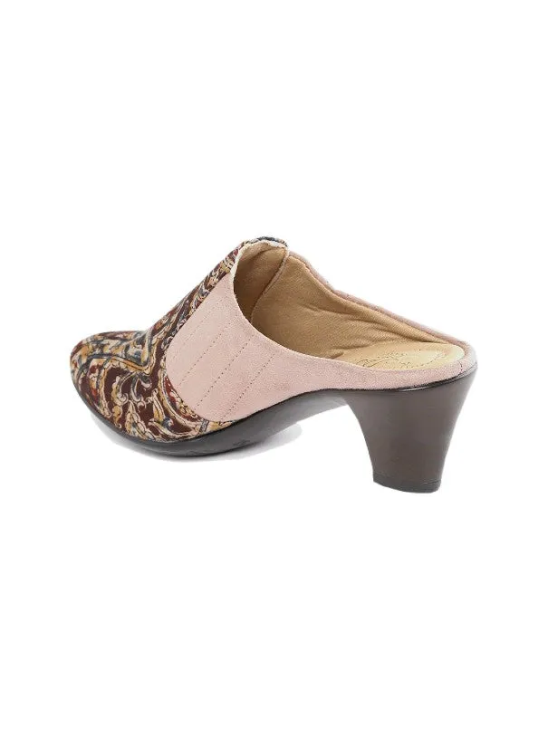 Brown & Pink Kalamkari Block Printed Handcrafted Mule Heels