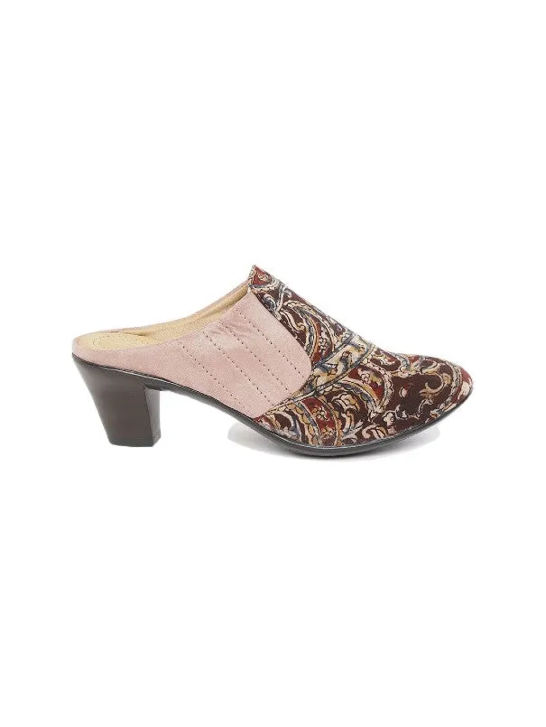 Brown & Pink Kalamkari Block Printed Handcrafted Mule Heels