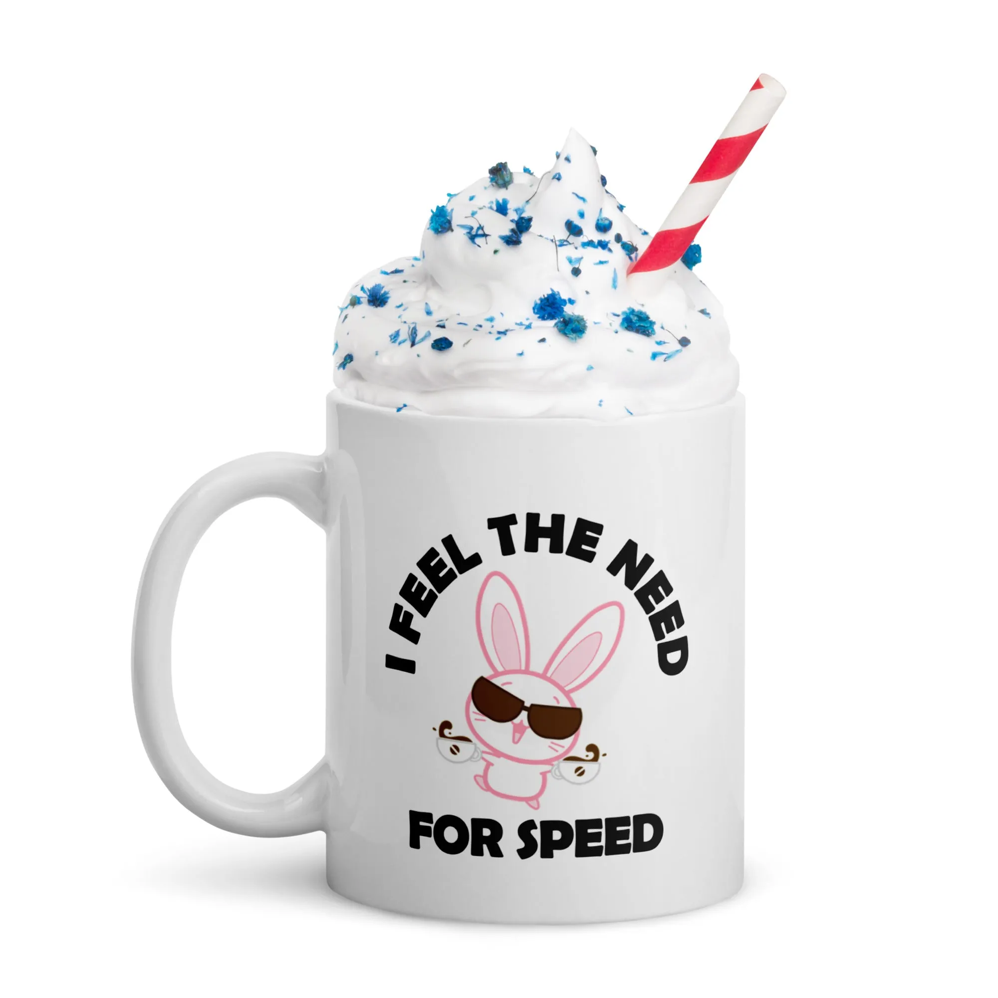 Bunny's Need For Speed, White glossy mug