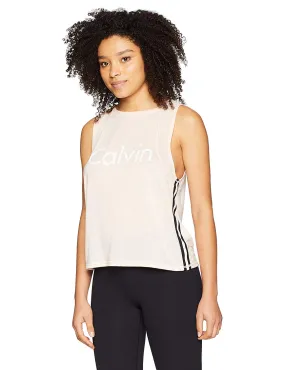 Calvin Klein Performance Women's Open Back Cropped Tank Top, Seashell, XL