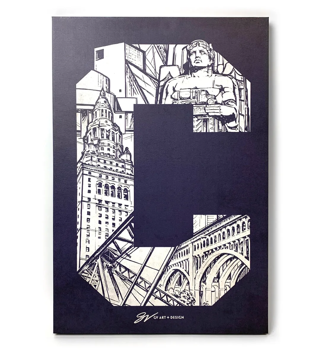 Cleveland C Landmarks Graphic Canvas Artwork