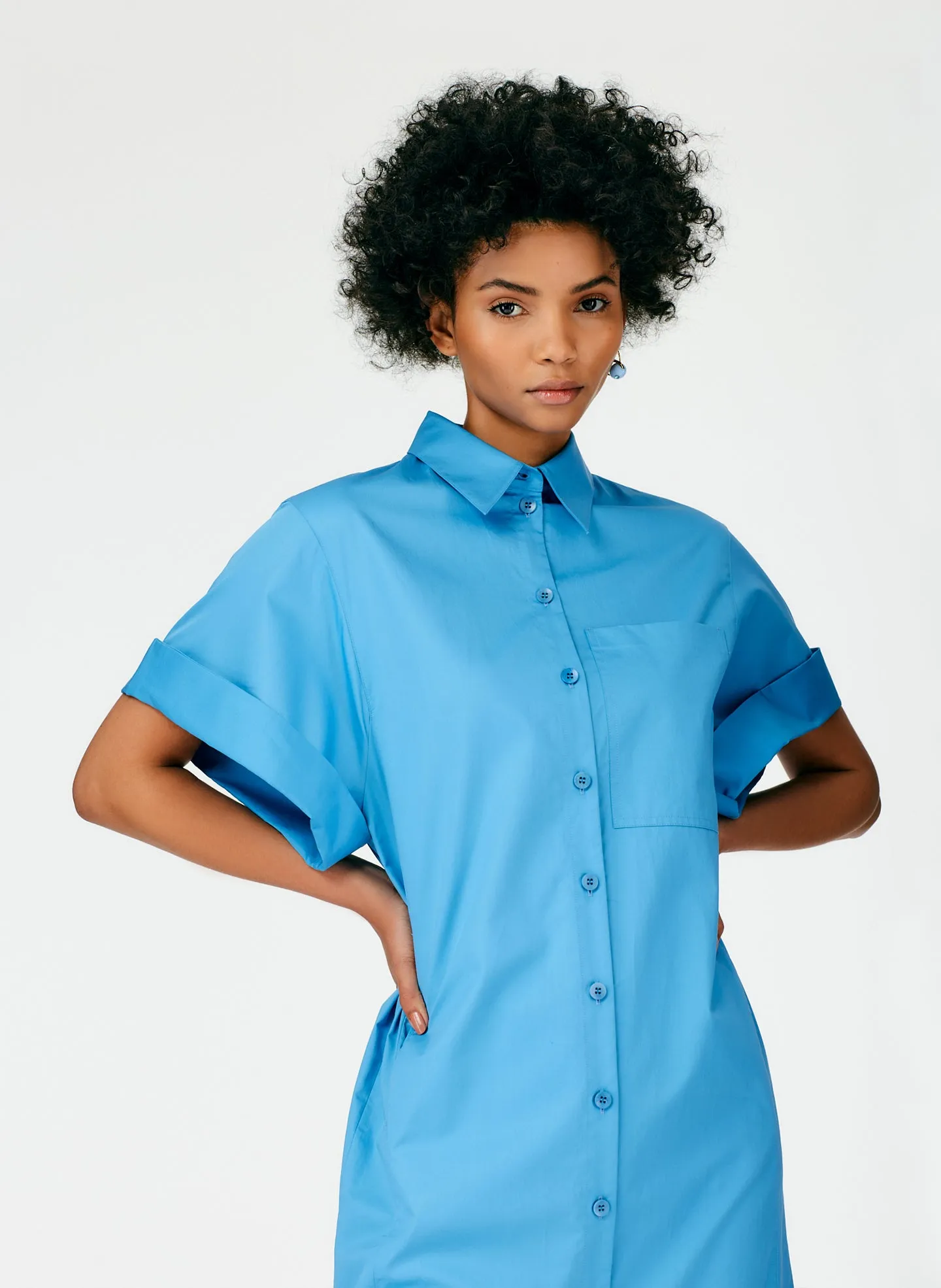 Eco Poplin Rolled Sleeve Shirtdress