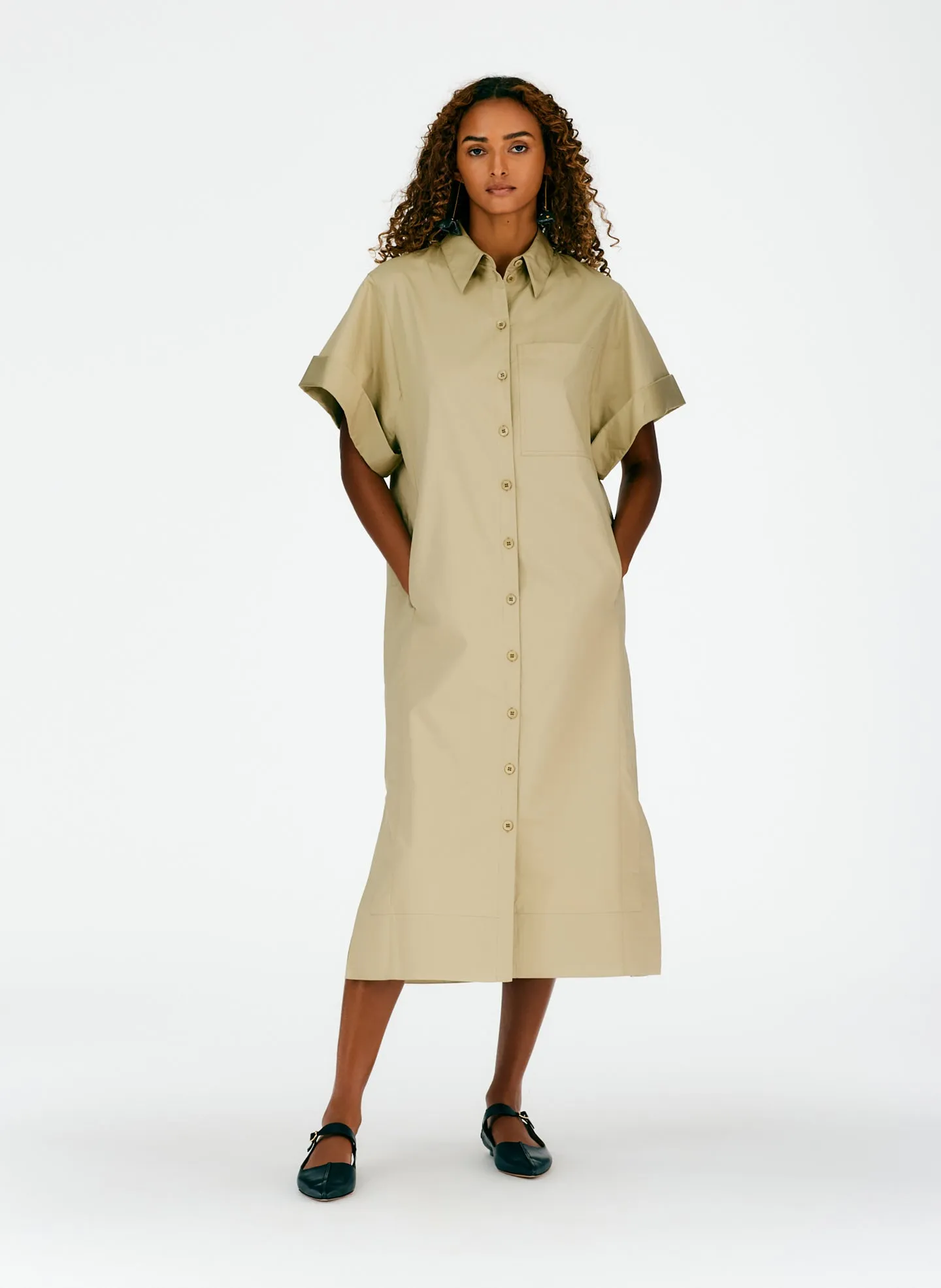 Eco Poplin Rolled Sleeve Shirtdress