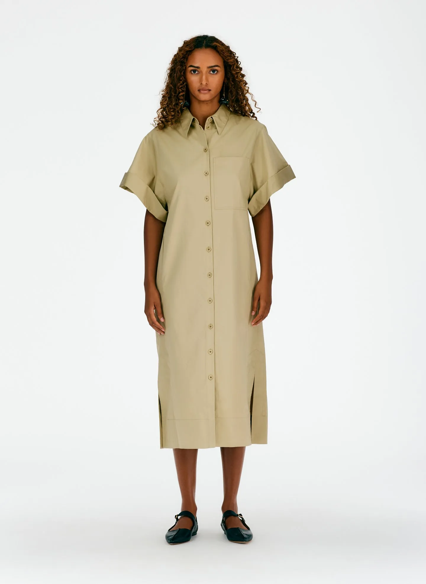 Eco Poplin Rolled Sleeve Shirtdress