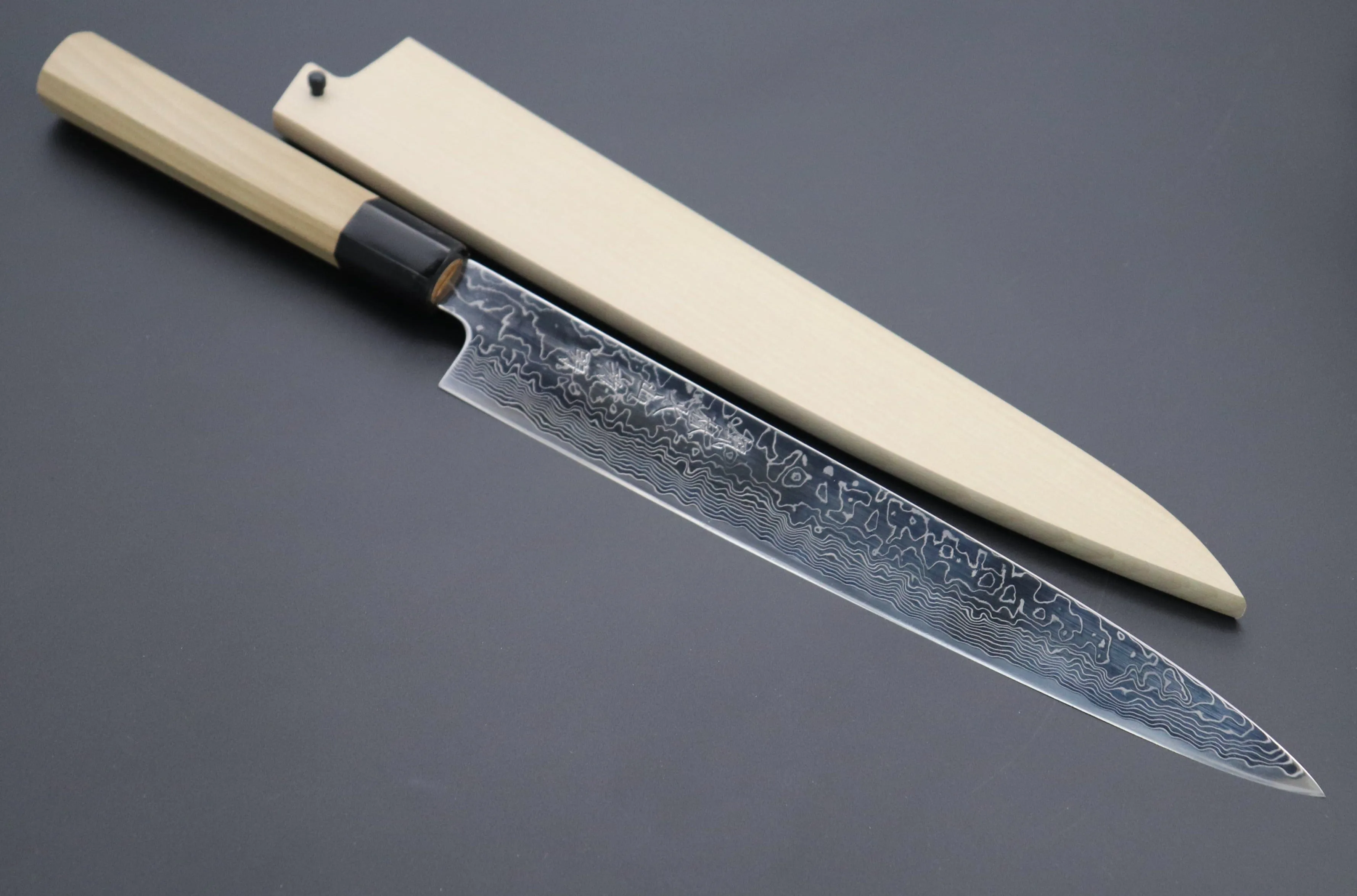 Fu-Rin-Ka-Zan R-2 Damascus Wa Series Wa Sujihiki (240mm and 270mm, 2 sizes) Octagonal Magnolia Wood Handle