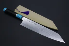 Fu-Rin-Ka-Zan YUTAKA 豊佳 Series R-2 Damascus Edition FRDYP-42 Kiritsuke 270mm (10.6 Inch, Octagonal Ebony wood Handle with Turquoise Composite Stone Ferrule & Butt)