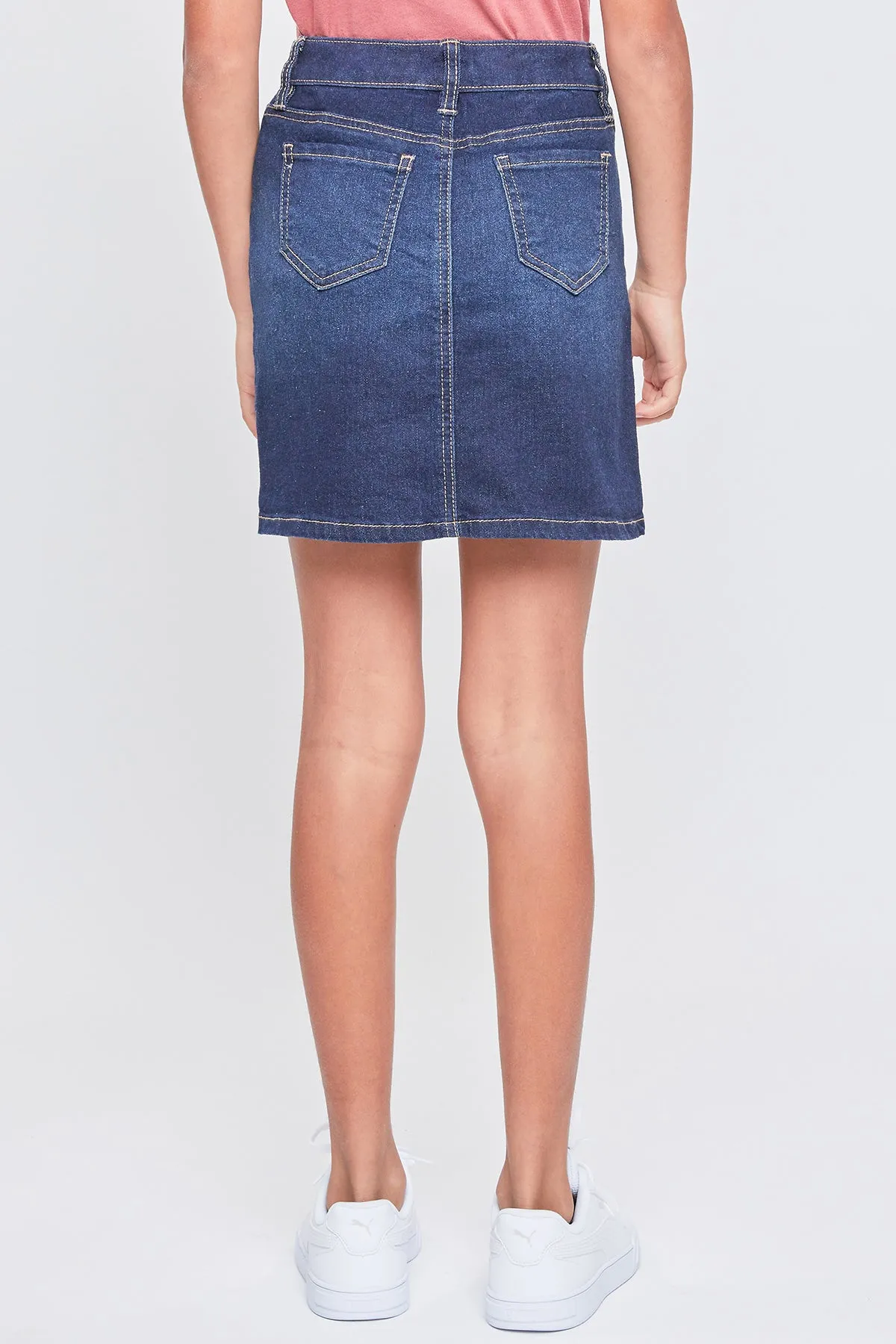 Girls' Essential High-Rise Basic Denim Skirt-Distressed