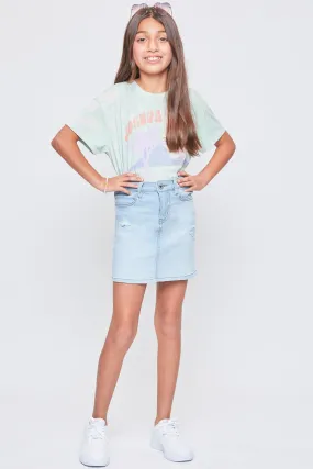 Girls' Essential High-Rise Basic Denim Skirt-Distressed