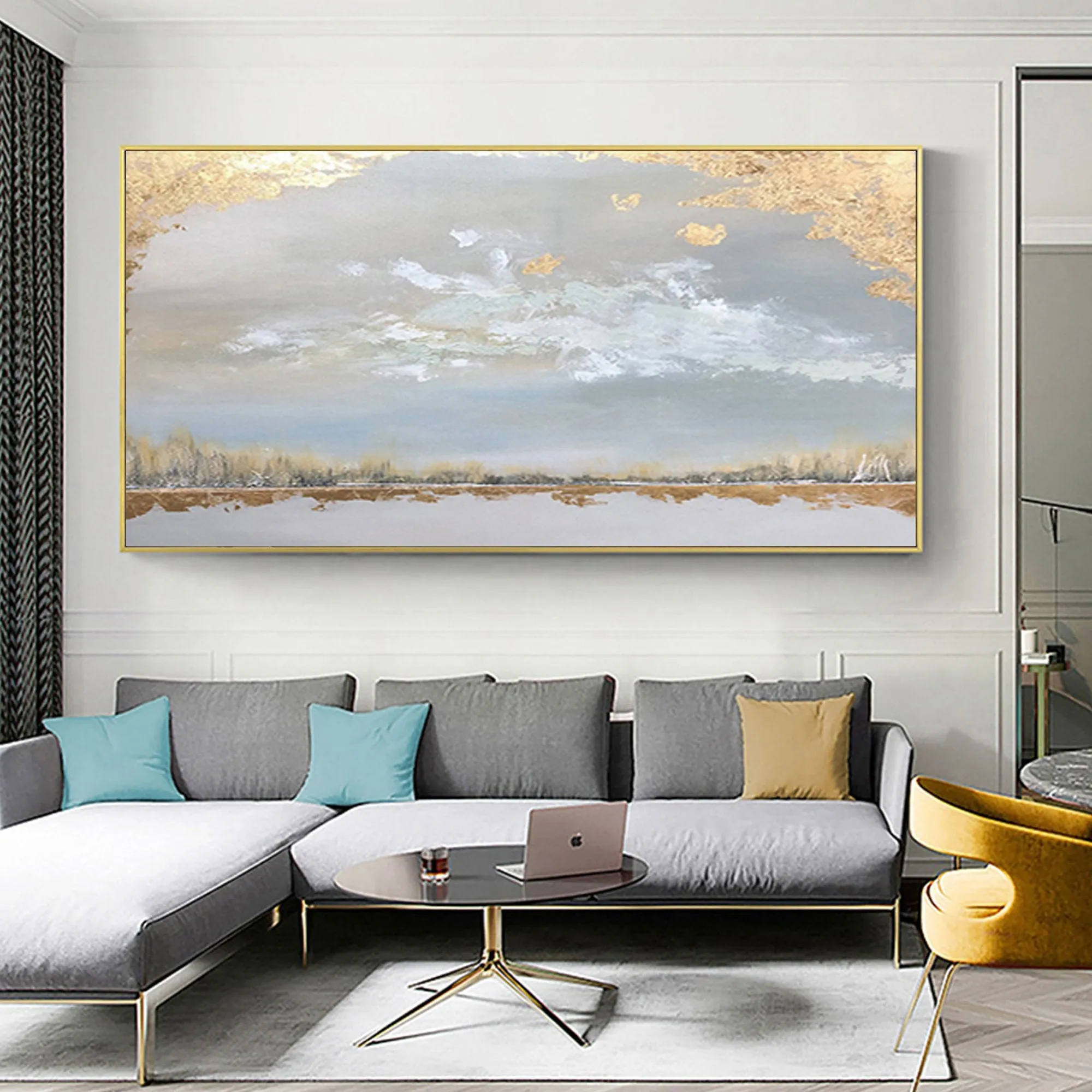 Gret Yellow Gold Abstract Painting Original Artwork Op021