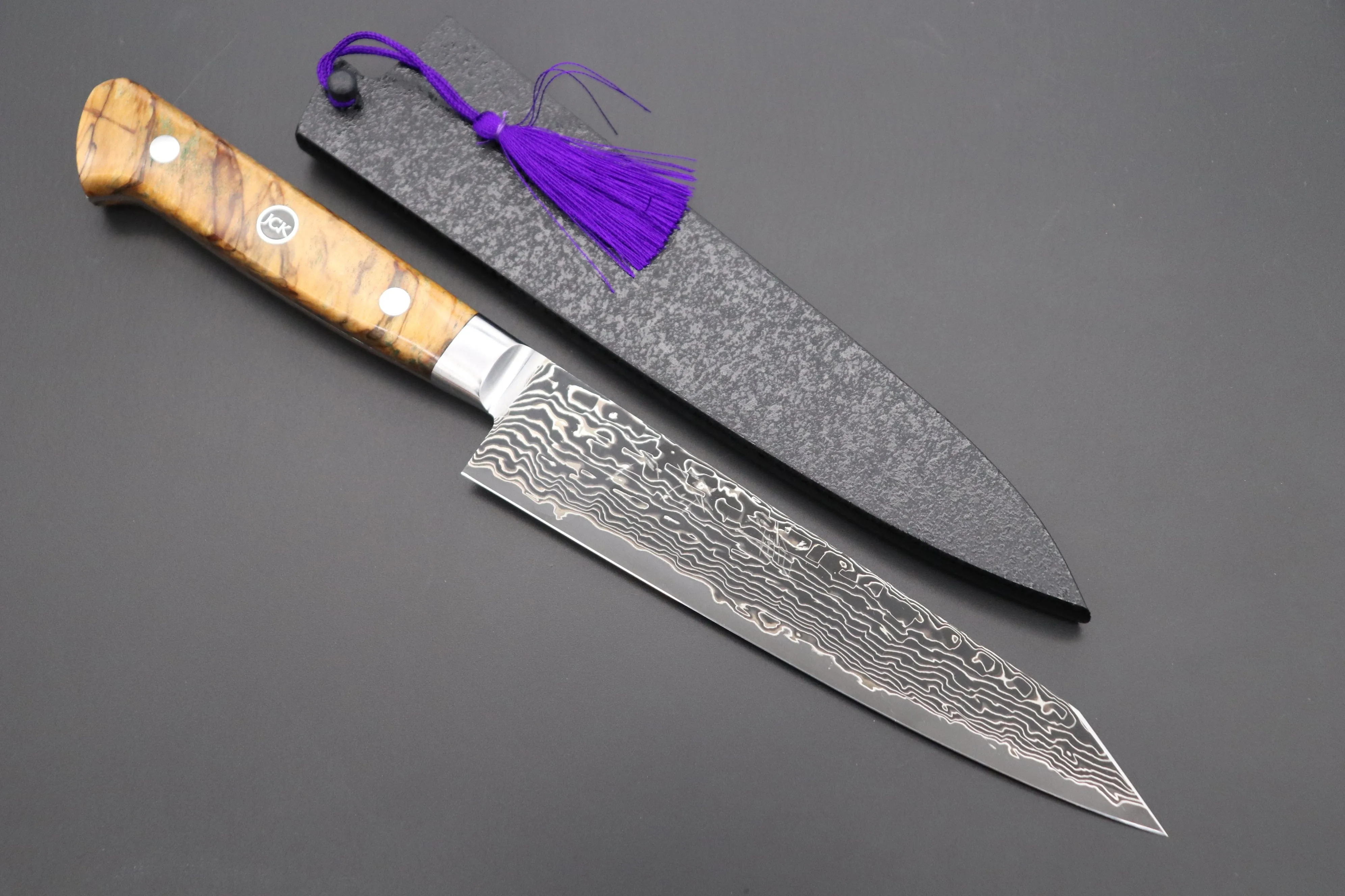 JCK Original Kagayaki Grand Canyon R-2 Black Damascus Series GCYU-2 Kiritsuke Petty 145mm (5.7 Inch)