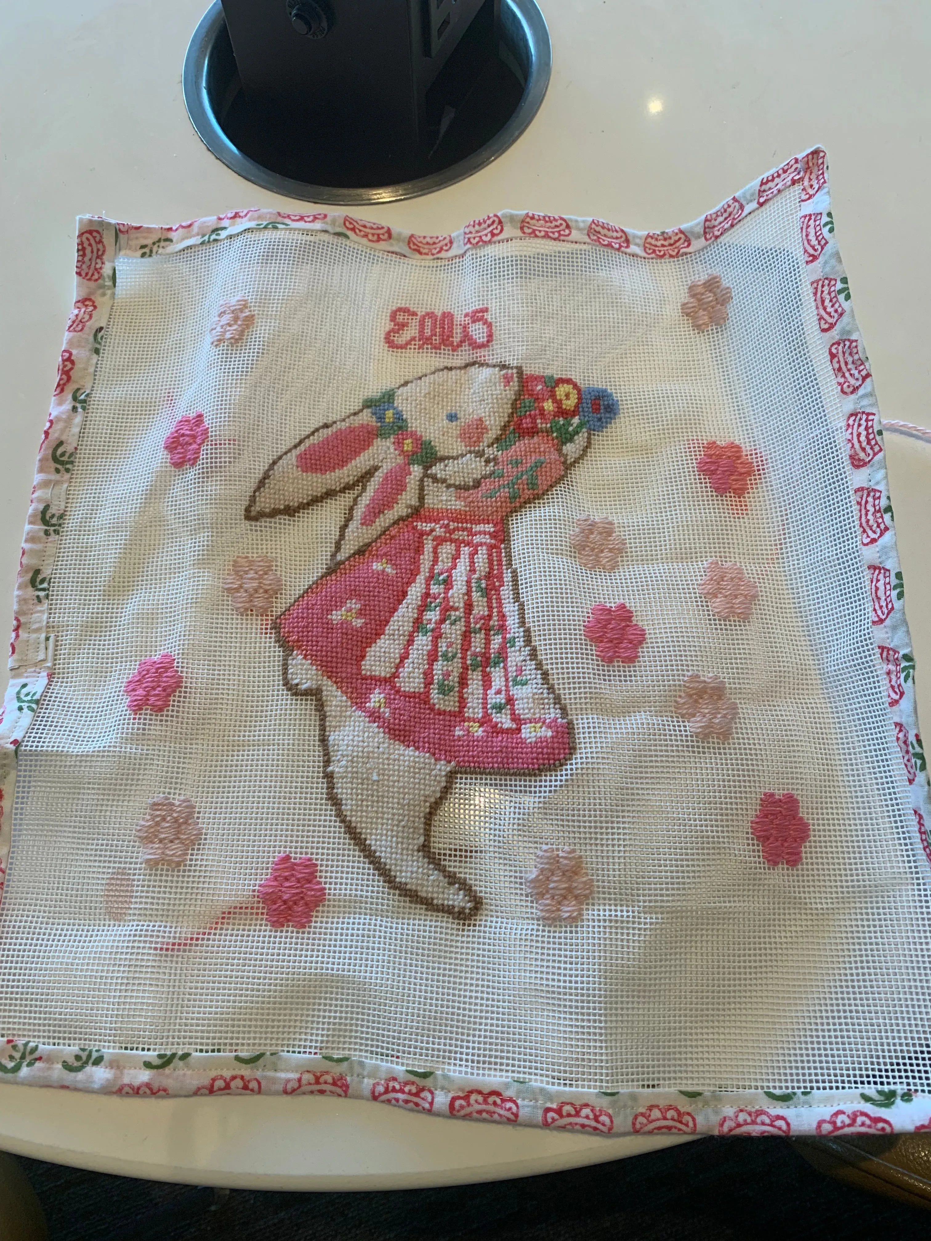 Large Needlepoint Girl Bunny