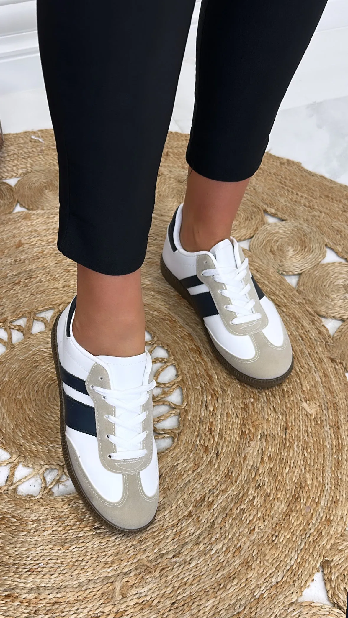 Larsa White/Navy Lace Up Sneakers