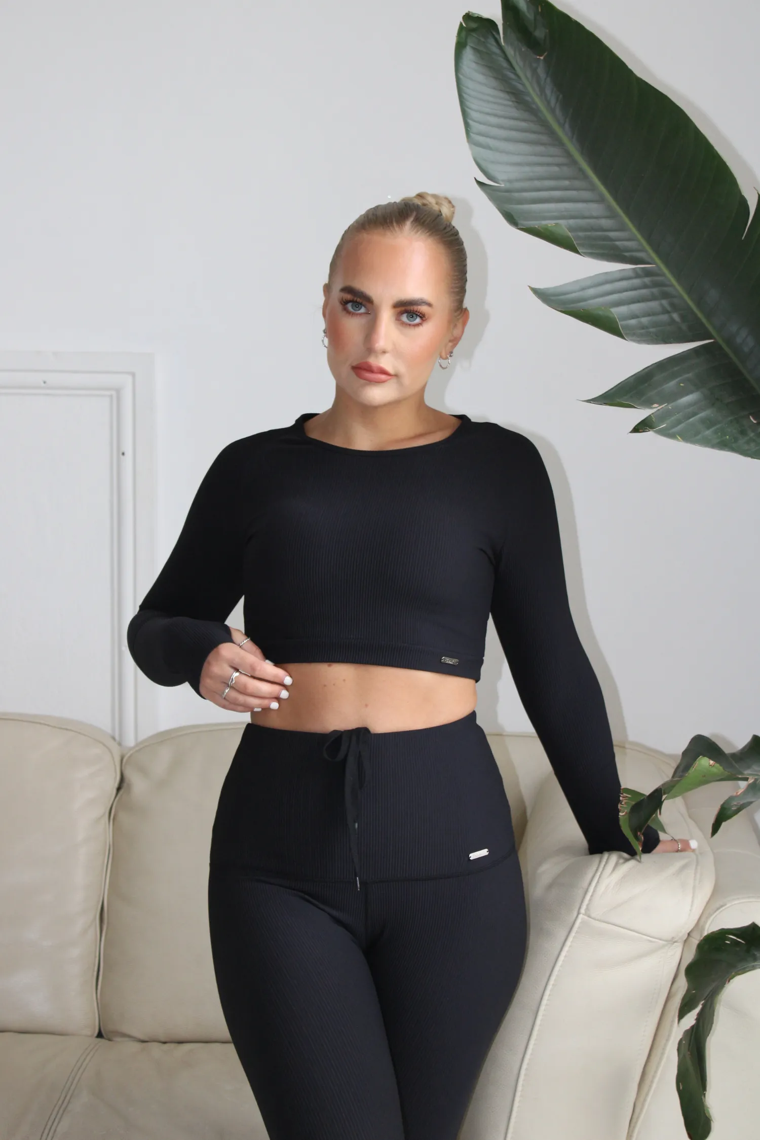 Lifestyle Ribbed Long Sleeved Top Black