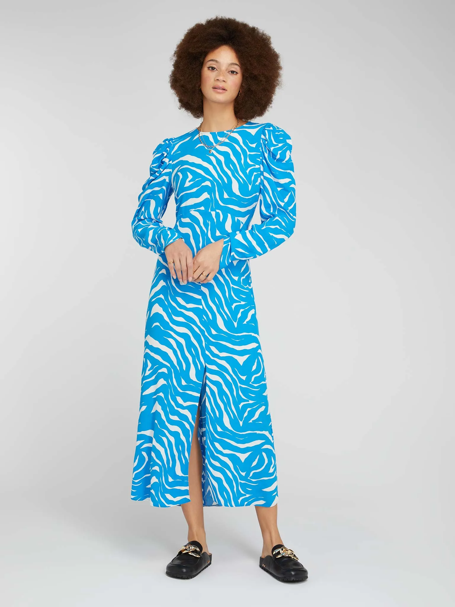 Marie Tea Dress in Blue Zebra Print