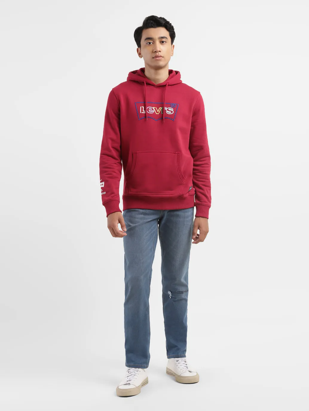 Men's Brand Logo Red Hooded Sweatshirt