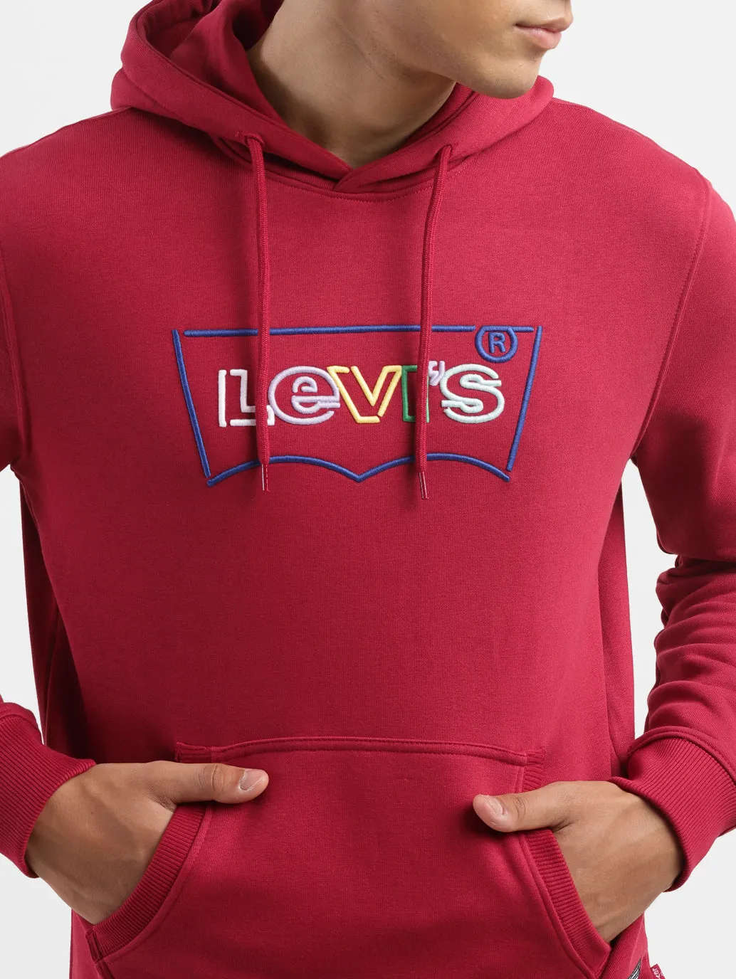 Men's Brand Logo Red Hooded Sweatshirt