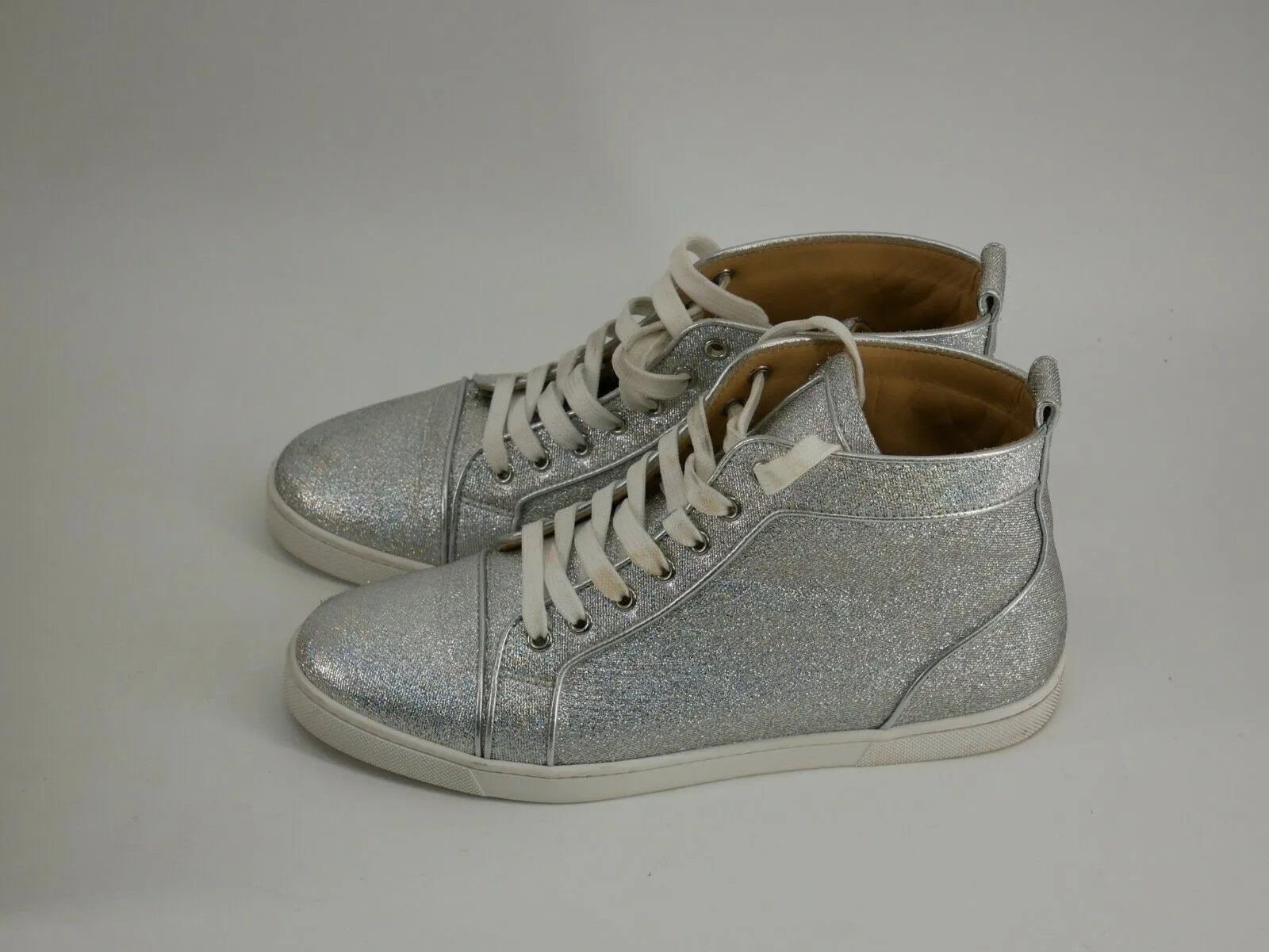 NIB LOUBOUTIN BIP BIP SILVER ORLATO FLAT LUREX LEATHER HI TOP SNEAKERS 41