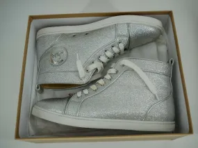 NIB LOUBOUTIN BIP BIP SILVER ORLATO FLAT LUREX LEATHER HI TOP SNEAKERS 41