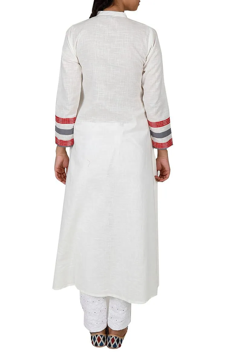 Off White Gamcha Cotton Long Kurta