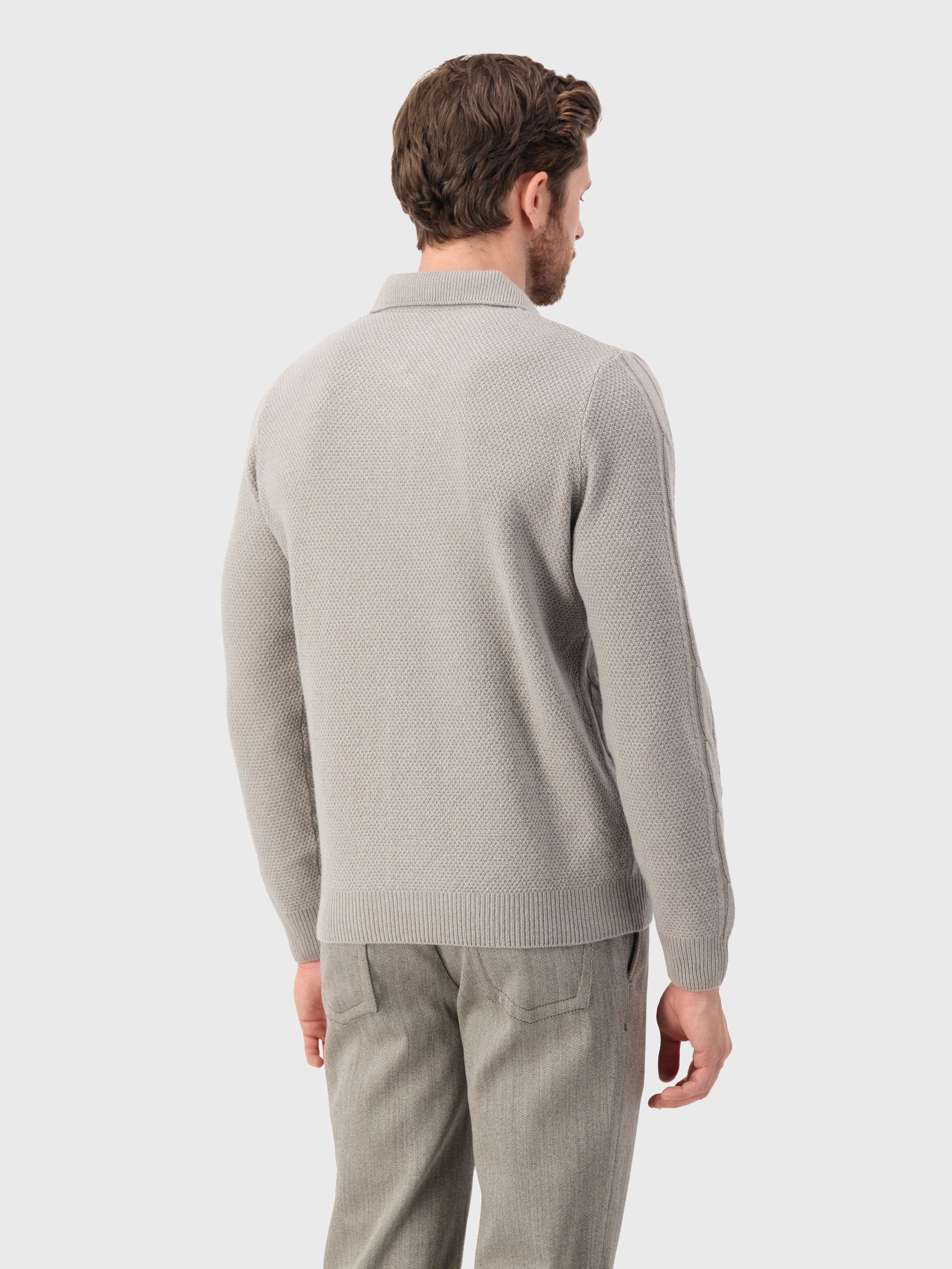 Polo with Cable Knit Pattern Stone