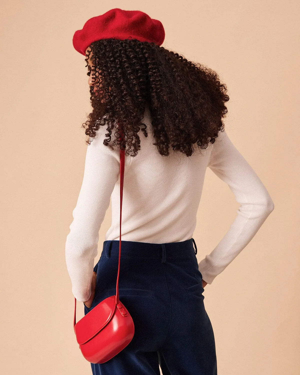 The White Solid V Neck Ribbed Knit Top