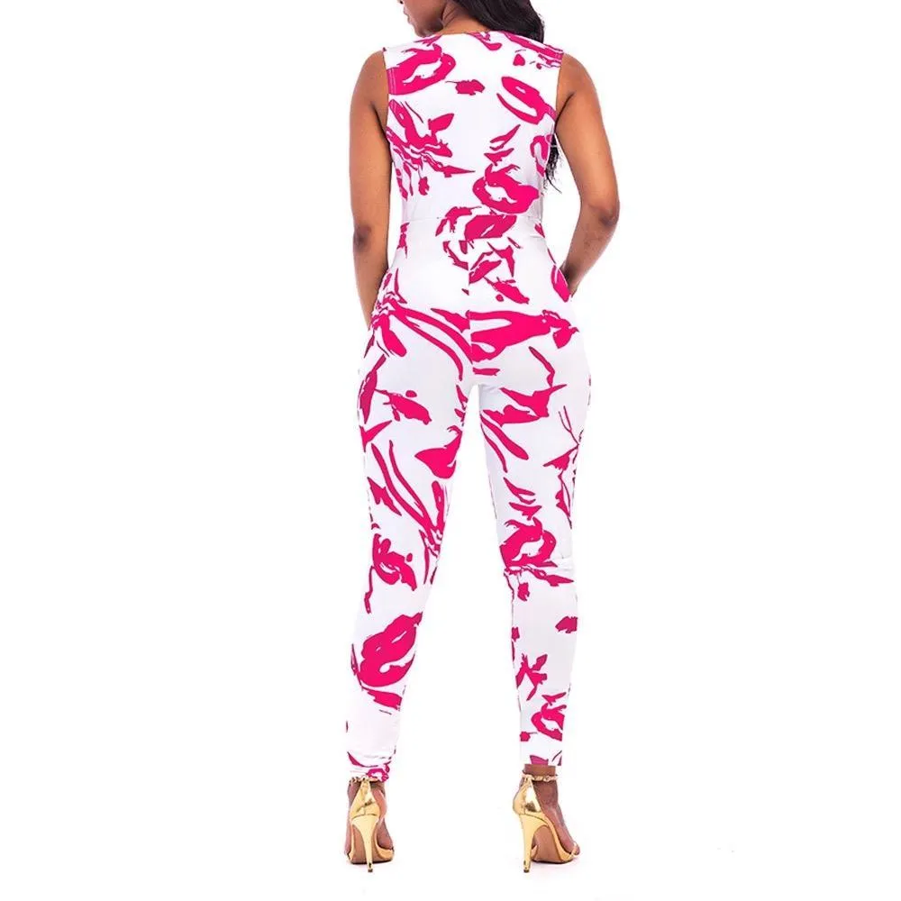 V-Neck Print Jumpsuit