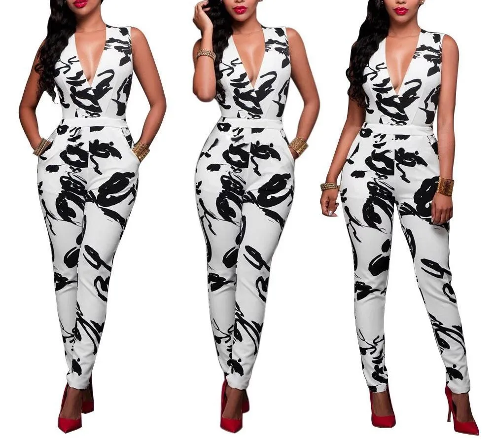 V-Neck Print Jumpsuit