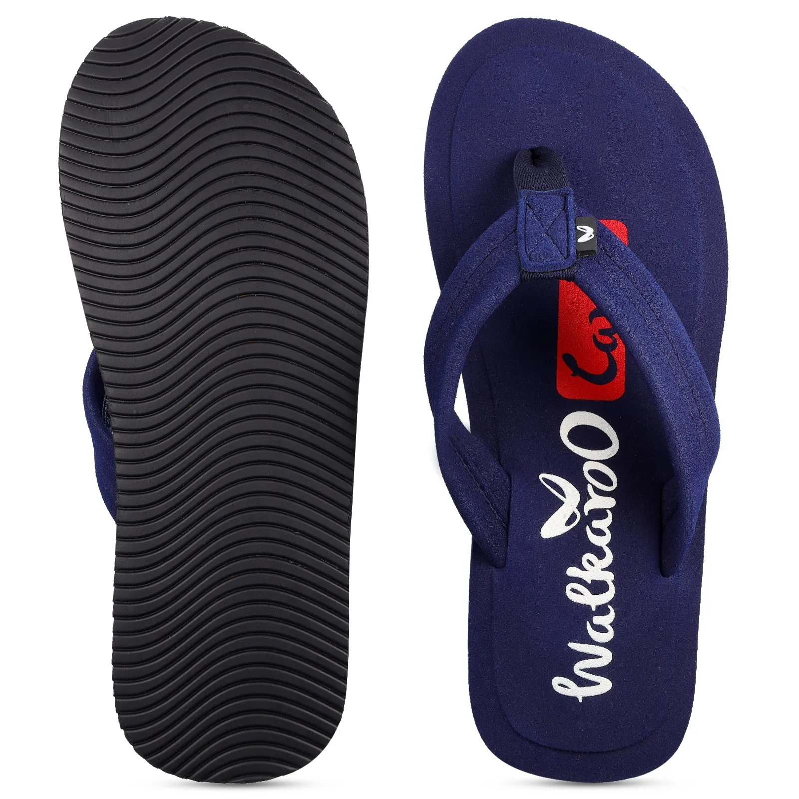 Mens Walkaroo WH3807 Care Plus Navy Blue Solid Flip-Flops